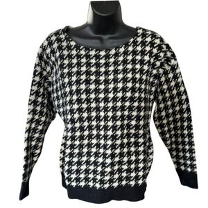 Vintage Cambridge Dry Goods 100% Wool‎ Houndstooth Sweater Sz S Preppy Academia